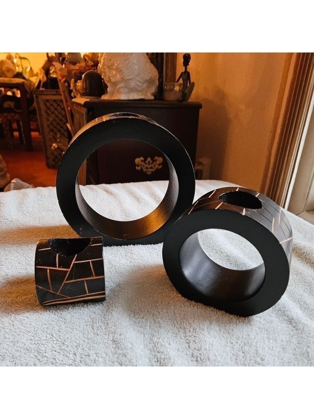 Vintage 90s Mango Wood Nesting Candleholders